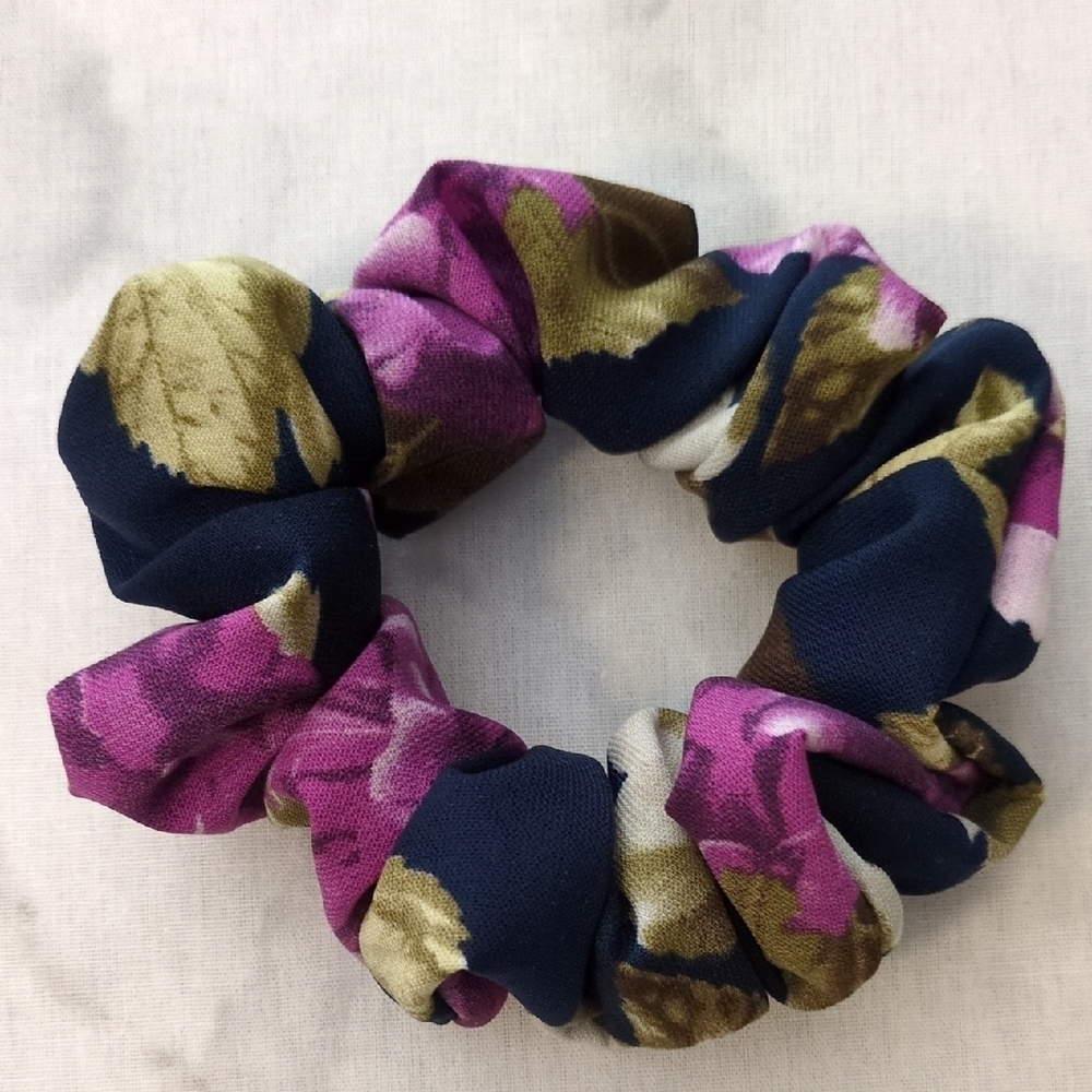 3/$20 Floral Hair Scrunchie in Purple and Navy Blue
